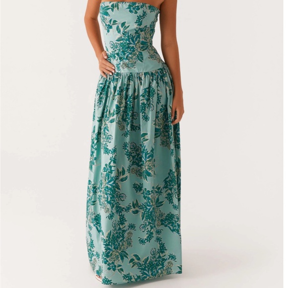 Peppermayo Dresses & Skirts - Pepper Mayo Strapless Teal Floral Maxi Dress